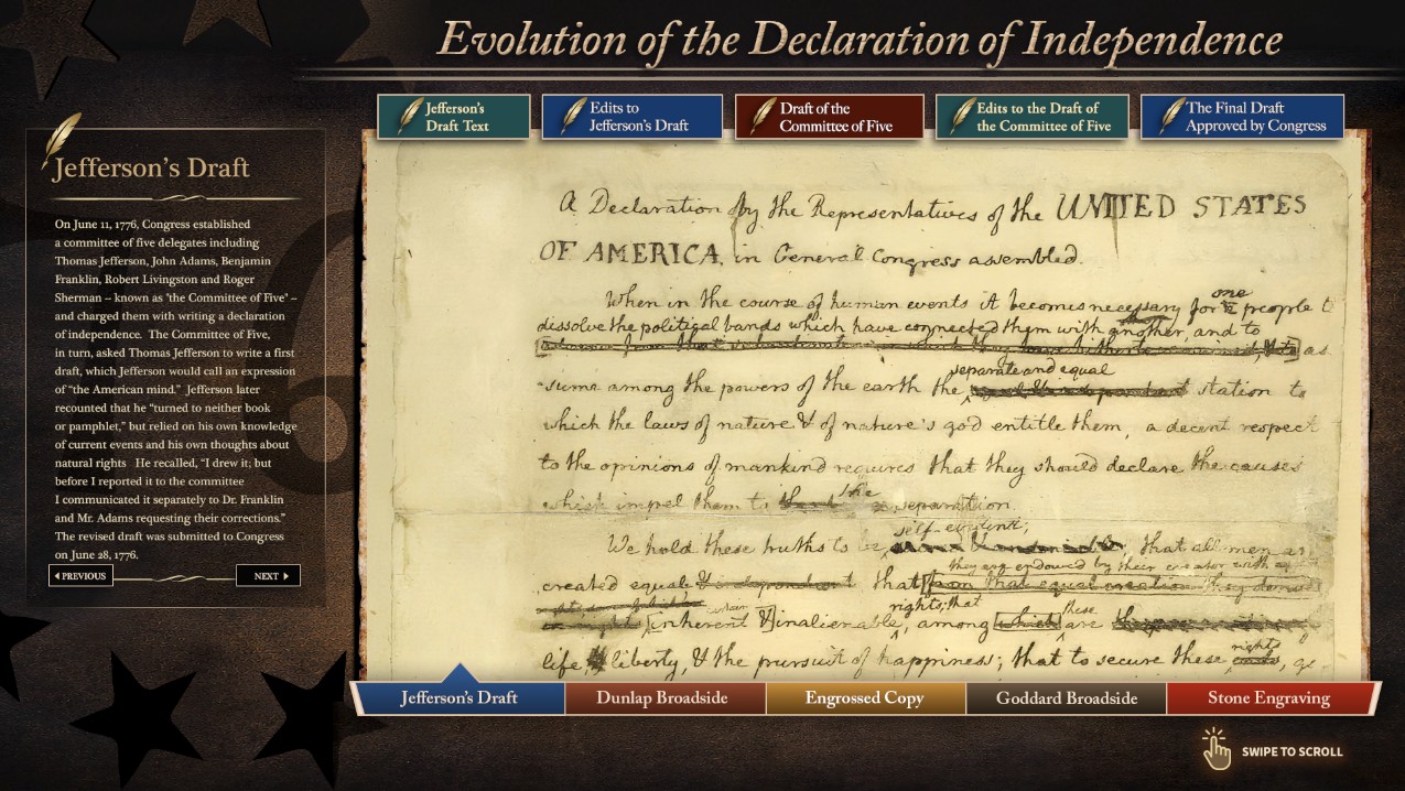 Evolution of the Declaration of Independence touchscreen kiosk